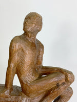 Mid Century Dutch Wooden Sculpture, Seated Male