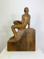 Mid Century Dutch Wooden Sculpture, Seated Male