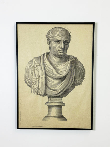 Large Marble Bust Etching of a Roman Consul