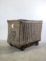 C19th Mill Laundry Basket on Cast Iron Wheels