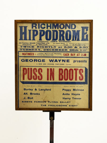Vintage Theatre Poster, “Puss in Boots” Pantomime, Richmond Hippodrome, 1920s