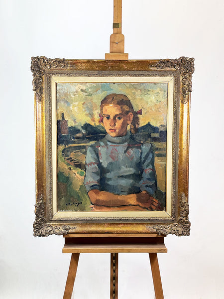 Mid Century Oil on Canvas Portrait of a Female