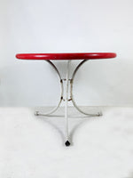 Red and White Vintage Round Metal Garden Table