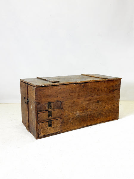 Antique Rustic Wooden Trunk with Drawers