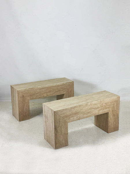 Italian 1970's Vintage Travertine Benches / Side Tables