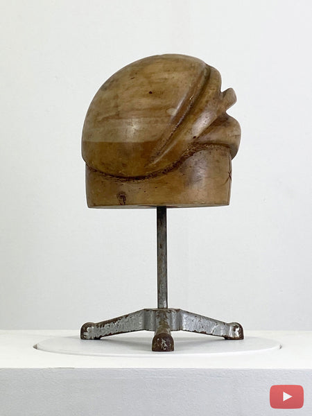 Milliner's Wooden Hat Block on Display Stand