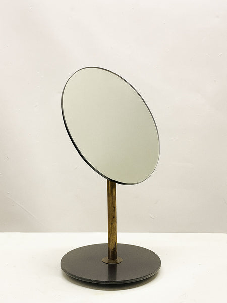 Antique Ebonised & Brass Oval Tabletop Mirror