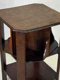 1920's Oak Hexagonal Side Table with Rotating Bookshelf