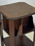 1920's Oak Hexagonal Side Table with Rotating Bookshelf
