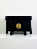 Vintage Japanese Black Lacquered Storage Chest on Legs and with Gold Crest