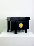 Vintage Japanese Black Lacquered Storage Chest on Legs and with Gold Crest