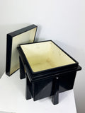 Vintage Japanese Black Lacquered Storage Chest on Legs and with Gold Crest