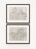Mid-Century Pair of Signed Keith Banks Fairground Carousel Pencil Drawings