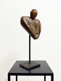 Mid-Century Abstract Carved Wooden Figure Sculpture on Stand