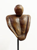 Mid-Century Abstract Carved Wooden Figure Sculpture on Stand
