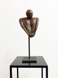 Mid-Century Abstract Carved Wooden Figure Sculpture on Stand