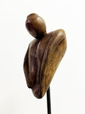Mid-Century Abstract Carved Wooden Figure Sculpture on Stand