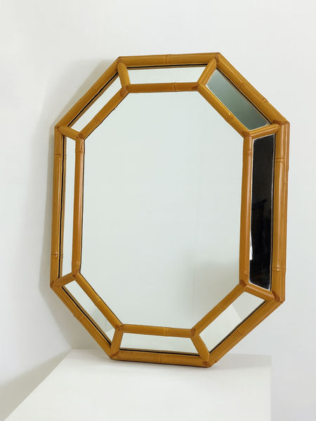 Mid Century Vintage Octagonal Bamboo Mirror
