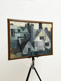 Mid-Century Scandinavian Cubist Townscape Oil Painting, Swedish School, Circa 1960s
