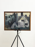 Mid-Century Scandinavian Cubist Townscape Oil Painting, Swedish School, Circa 1960s