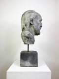 Mid-Century Modernist Male Bust Sculpture – Signed, Mounted Head Study on Base