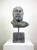 Mid-Century Modernist Male Bust Sculpture – Signed, Mounted Head Study on Base