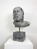 Mid-Century Modernist Male Bust Sculpture – Signed, Mounted Head Study on Base