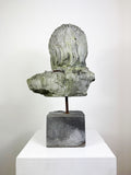 Mid-Century Modernist Male Bust Sculpture – Signed, Mounted Head Study on Base