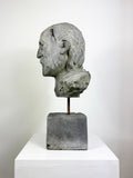 Mid-Century Modernist Male Bust Sculpture – Signed, Mounted Head Study on Base