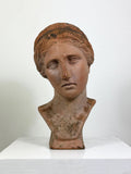 Italian Terracotta Weathered Bust of Sappho – Classical Greek Style Sculpture, Impruneta Garden Statue
