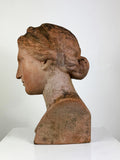 Italian Terracotta Weathered Bust of Sappho – Classical Greek Style Sculpture, Impruneta Garden Statue