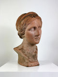 Italian Terracotta Weathered Bust of Sappho – Classical Greek Style Sculpture, Impruneta Garden Statue
