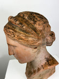 Italian Terracotta Weathered Bust of Sappho – Classical Greek Style Sculpture, Impruneta Garden Statue