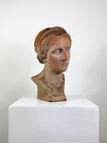 Italian Terracotta Weathered Bust of Sappho – Classical Greek Style Sculpture, Impruneta Garden Statue