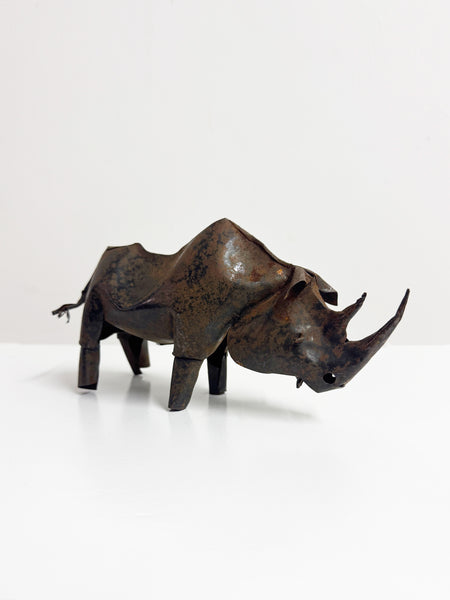 Vintage Metal Rhino Sculpture