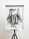 Mid-Century Expressionist Nude Figure Charcoal Study Drawing