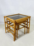 Vintage Bamboo Nest of Tables with Glass Tops
