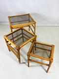Vintage Bamboo Nest of Tables with Glass Tops