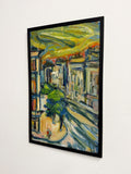 Mid Century Abstract Cityscape, Signed Oil Painting