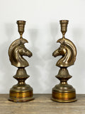 Pair of Art Deco Brass Horse Lamps