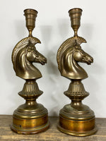 Pair of Art Deco Brass Horse Lamps