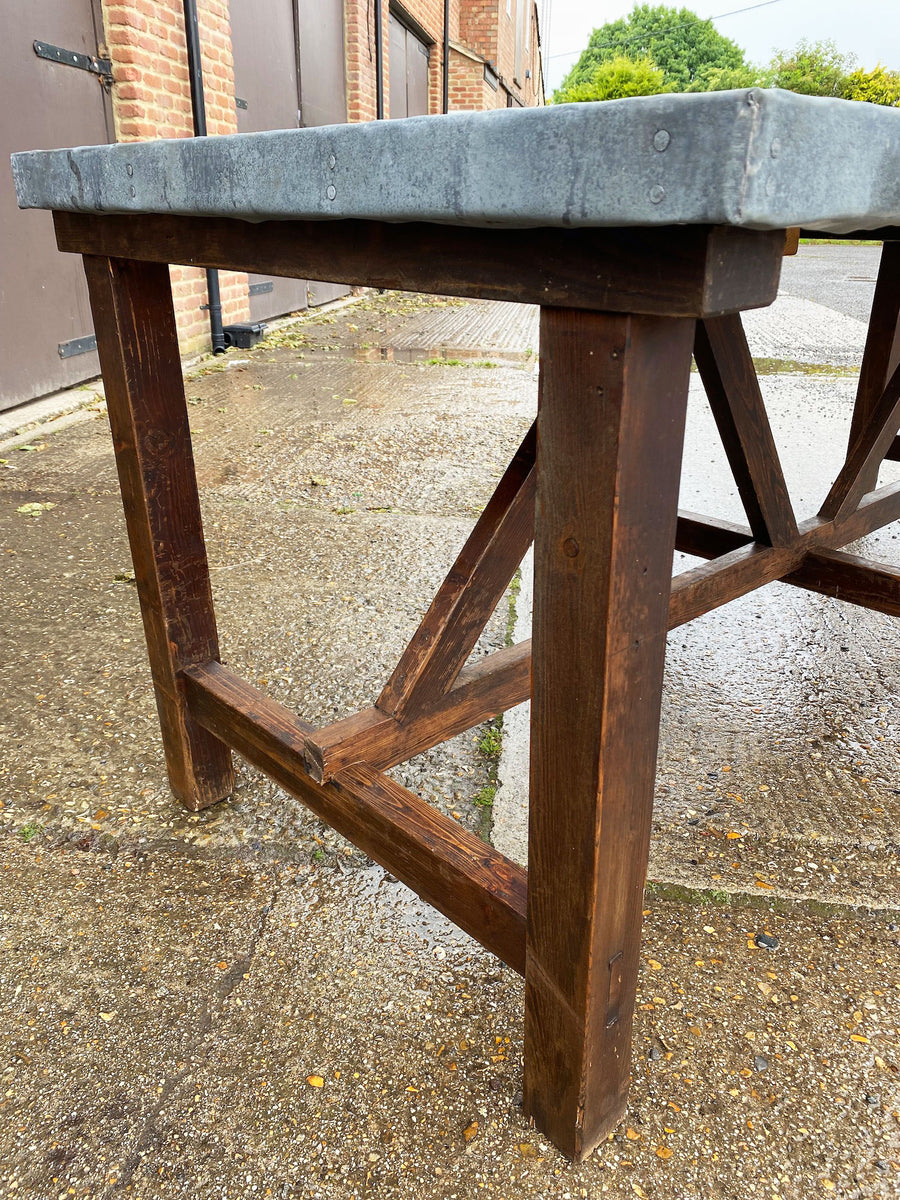 Large Vintage Factory Table with Zinc Top